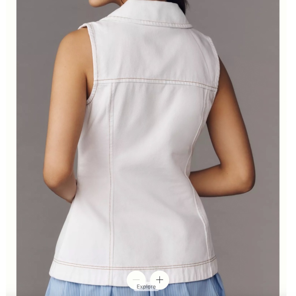 NWT ALIGNE for Anthropologie Whim Collared Zip-Front White Denim Vest Sz 6 RARE - Picture 3 of 4